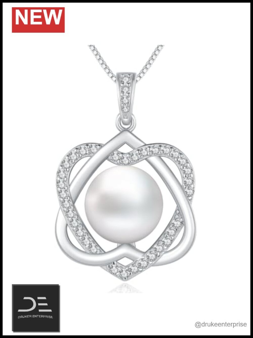 Pearl Pendant Necklace 925 Sterling Silver 18K Gold Plated Edison